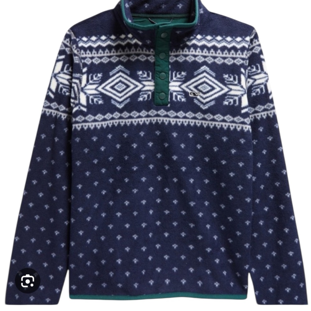 Vineyard Vines Boys Harbor Fleece Quarter Snap Fair Isle Print Classic Preppy
